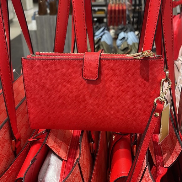 Michael Kors Jet Set Travel Large Double Zip Leather Wristlet phone holder NWT - Picture 4 of 16